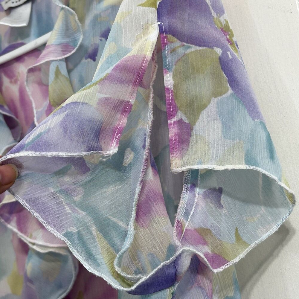 Vintage Napa Valley Sheer Ruffle Front Floral Blouse Top Size 18W Pastel Colors - Picture 8 of 12